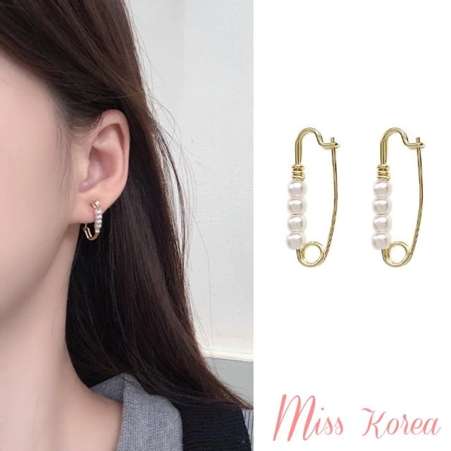 【MISS KOREA】韓國設計S925銀針優雅珍珠別針造型耳環