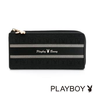 【PLAYBOY】L拉長夾 Square方格兔緹花系列(黑色)