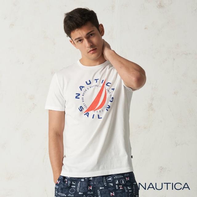 【NAUTICA】經典撞色刺繡LOGO短袖T恤(白色)