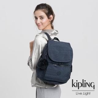 【KIPLING】深藍素面拉鍊掀蓋後背包-CITY PACK