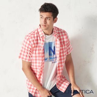 【NAUTICA】經典格紋口袋短袖襯衫(橘色)