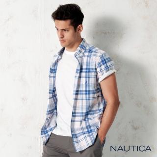 【NAUTICA】簡約大格紋短袖襯衫(淺粉)