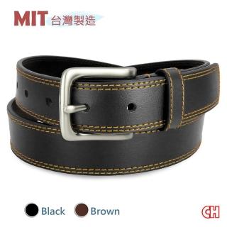 【CH-BELT 銓丞皮帶】時尚造型雙線情侶款中性男女皮帶腰帶(黑/咖)