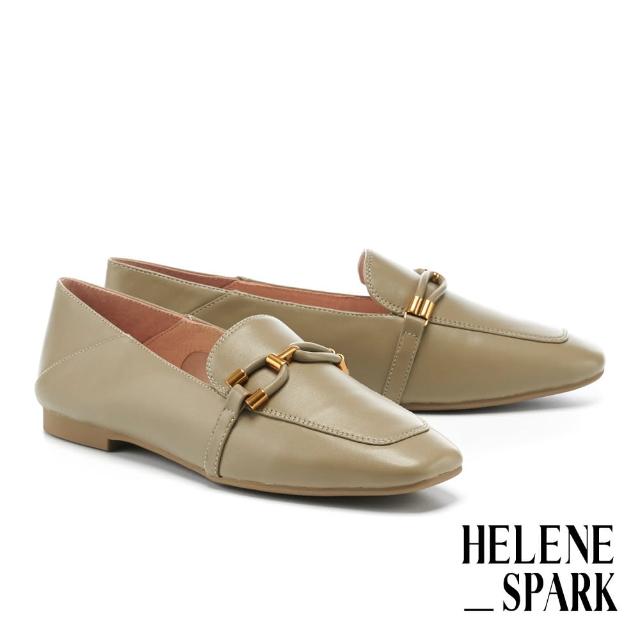 HELENE SPARK【HELENE SPARK】都會時尚金屬飾帶全真皮樂福低跟鞋(綠)