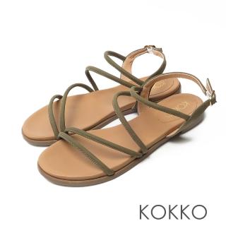 【KOKKO 集團】超舒適女神不對稱細條牛麂皮涼鞋(綠色)