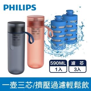 【Philips 飛利浦】AWP2712微濾隨身濾水壺+AWP286*2濾芯超值組-共1壼3芯(AWP2712-1B2F)