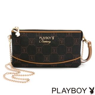 【PLAYBOY】萬用包附手挽帶/長鍊帶 焦糖可可系列(咖啡色)