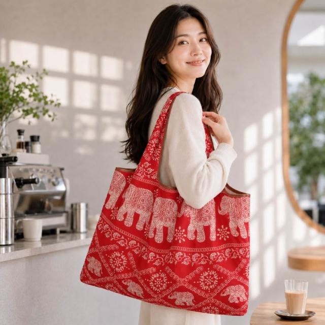 【FIFIOO 杏屋家居】超質感厚實環保摺疊購物袋(大款/58x40x18公分)