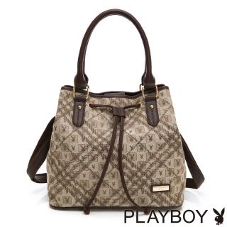 【PLAYBOY】水桶包附長背帶 方塊兔系列(咖色)