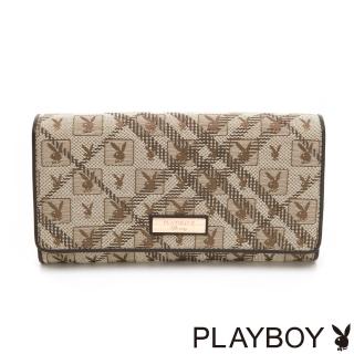 【PLAYBOY】翻蓋長夾 方塊兔系列(咖色)