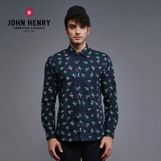 【JOHN HENRY】多彩圖案印花襯衫-黑