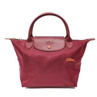 【LONGCHAMP】L1621619209  LE PLIAGE CLUB 短把摺疊手提刺繡水餃包 S號(棗紅色)