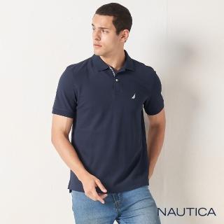 【NAUTICA】男裝 素色吸濕快乾短袖POLO衫(深藍)