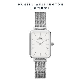 【Daniel Wellington】Quadro Sterling 20x26mm麥穗式金屬編織小方錶 極光銀(DW手錶女錶 DW00100438)