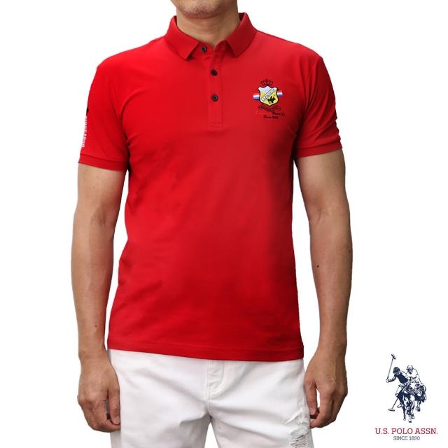 【U.S. POLO ASSN.】NEW ORLEANS/簡約徽章短袖POLO衫-紅色(polo 男polo polo衫)