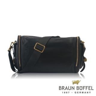 【BRAUN BUFFEL 德國小金牛】台灣總代理 愛貝格 蓋面斜背包-黑色(BF659-57-BK)