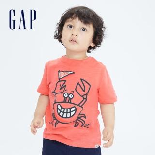 【GAP】男幼童 純棉趣味印花短袖T恤(698007-橙色)