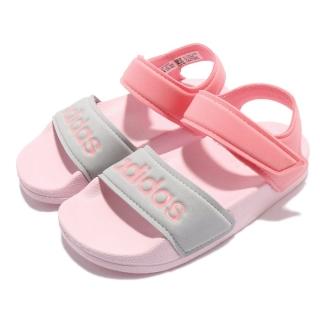 【adidas 愛迪達】涼鞋 Adilette Sandal 套腳 童鞋 愛迪達 基本款 魔鬼氈 穿搭 中童 粉 灰(FY8849)