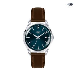 【HENRY LONDON】英國品牌 午夜藍面 咖啡色真皮腕錶 情人節/父親節(HL39-S-0103)