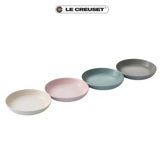 【Le Creuset】瓷器悠然恬靜系列義麵盤組22cm-4入(蛋白霜/貝殼粉/海洋之花/迷霧灰)