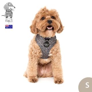 【Pablo & Co】可調整式胸背帶 寵物胸背帶 狗狗胸背帶 黑灰小花豹 S