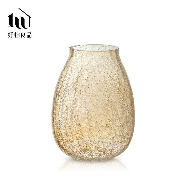 【好物良品】矮款_家居輕奢透明冰裂玻璃花瓶(花藝花器 插花裝飾品 桌面餐桌擺飾)