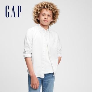 【GAP】男童 簡潔翻領牛津布襯衫(689487-白色)