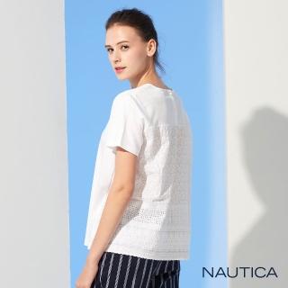 【NAUTICA】女裝拼接提花圖騰短袖T恤(白)