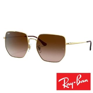 【RayBan 雷朋】時尚流行多邊型太陽眼鏡(棕金#3764-001/13 59)