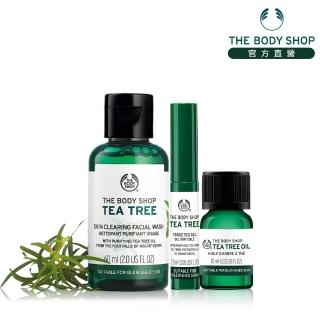 【THE BODY SHOP 美體小舖】天然茶樹淨膚急救組(茶樹精油10ml+隨身棒+潔面膠60ml)