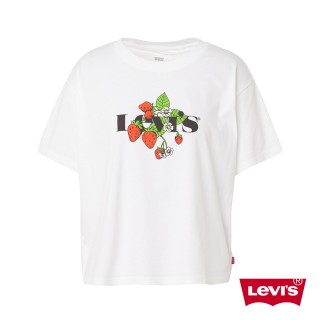 【LEVIS】女款 短袖學院T恤 / 中短版方正寬袖版型 / 草莓攀藤Logo 熱賣單品