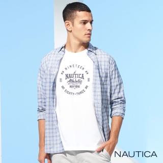 【NAUTICA】男裝經典細格紋長袖襯衫(藍)