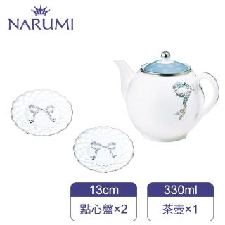 【MOMO獨家午茶三件組】NARUMI日本鳴海骨瓷Felicita 心心相印骨瓷茶壺+心心相印網格襯盤(粉+藍)