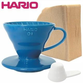 【HARIO】V60海軍藍1-2杯份彩虹磁石濾杯+V60 無漂白01濾紙100張