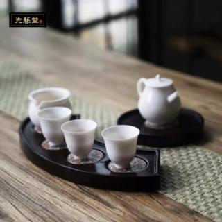 【先藝堂】景泰藍月半彎黑檀木茶盤組(茶道茶具)