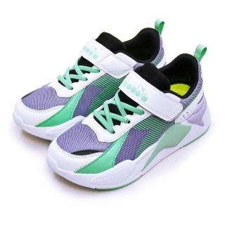 【DIADORA】大童 迪亞多那 22cm-24.5cm 輕量超寬楦避震慢跑鞋 科技老爹鞋系列(紫綠白 11022)