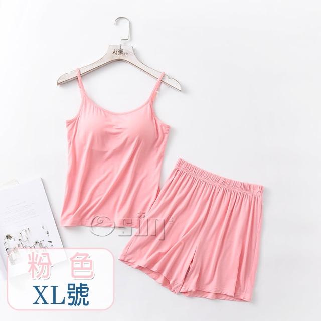 【Osun】莫代爾中大尺吋bra-t帶胸墊細肩帶背心睡衣短褲套裝居家休閒服(季節限量特惠價下殺出清CE409-)