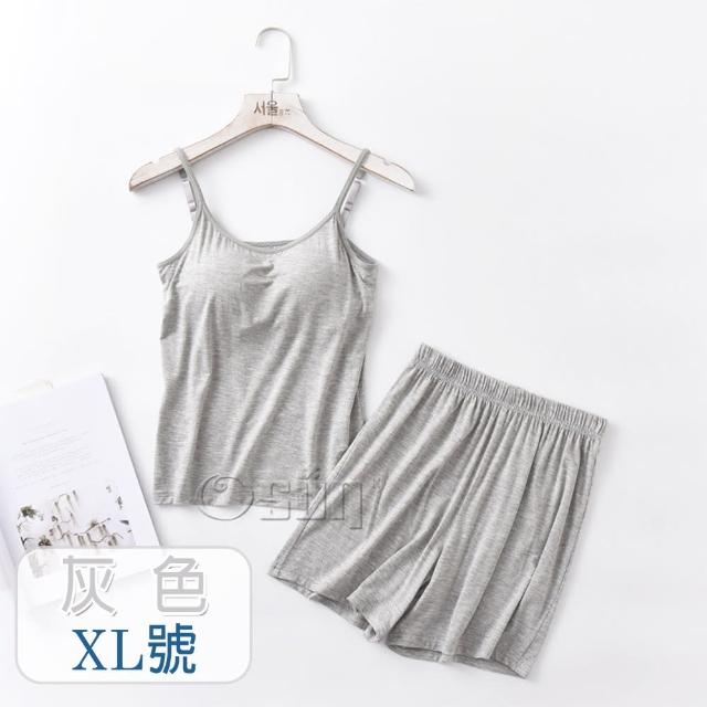 【Osun】莫代爾中大尺吋bra-t帶胸墊細肩帶背心睡衣短褲套裝居家休閒服(季節下殺特惠價限量出清CE409)