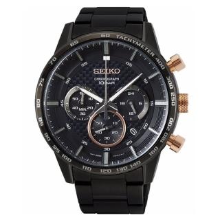 【SEIKO 精工】CS獨賣賽車三眼黑鋼帶計時手錶45.2mm(SSB361P2/8T63-00L0SD)