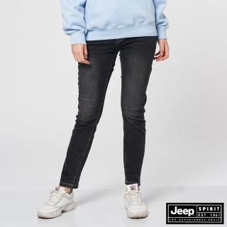 【JEEP】女裝 女裝刷色修身九分牛仔褲(黑)