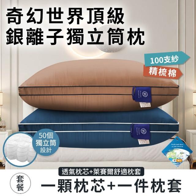 【Hilton 希爾頓】奇幻世界頂級銀離子純萊賽爾100支紗獨立筒枕/二入組/二色任選(枕芯x2+枕套x2/枕頭)