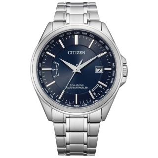 【CITIZEN 星辰】英倫風尚限定光動能電波時尚男錶-銀x藍/43mm(CB0250-84L)