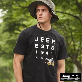 【JEEP】男裝 品牌文字圖騰印花短袖T恤(黑)