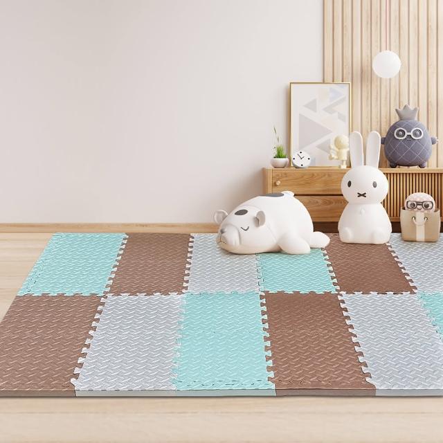 【MOMOTARO 桃太郎地墊】台灣製極厚2.5CM拼接超Q樹葉紋32x32無毒防滑巧拼地墊-附邊條(36片裝-約1坪)