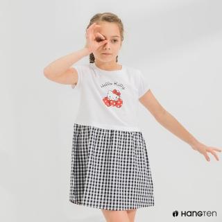 【Hang Ten】女童-Hello Kitty格紋剪接洋裝-白