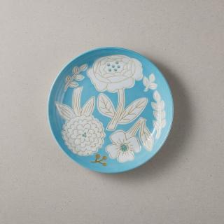 【有種創意食器】日本美濃燒 - 粉染花朵盤 - 海藍色(19.5cm)