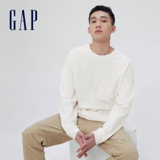 【GAP】男裝 厚磅密織 碳素軟磨系列 超寬鬆長袖T恤(742762-白色)