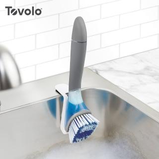 【美國Tovolo】多功能長柄免沾手液壓式鍋碗清潔刷_附收納架(給皂刷 自動加液刷)