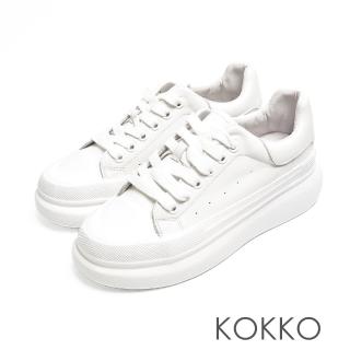 【KOKKO 集團】名模長腿全真皮厚底綁帶休閒鞋(白色)