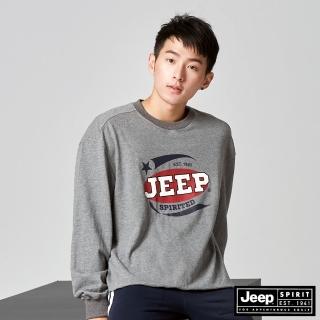 【JEEP】男裝復古LOGO圖騰長袖T恤(灰色)